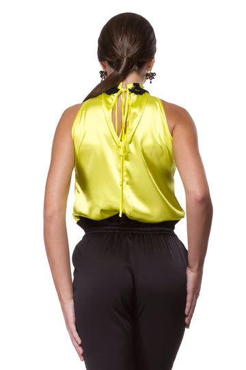 Sleeveless yellow satin top WTP-0001